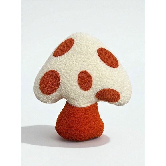 Mushroom Shaped Orange & Cream Plush Sherpa Decor Pillow 12” - Picture 1 of 4